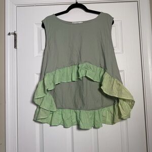 Sleeveless Tank Ruffle Hem Summer Spring Crop Asymmetrical Top in Sage Green